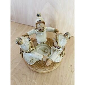 Circle Of Friends Ceramic Glazed Tealight Holder‎ Holiday Snowmen Winter